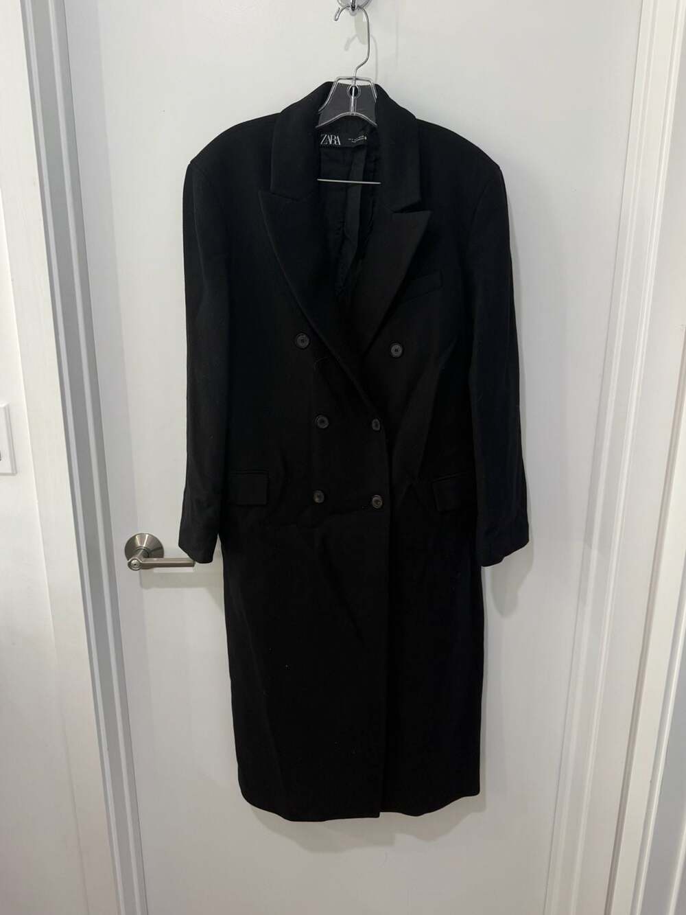 Zara Black Wool Blend Double Breasted Long Coat